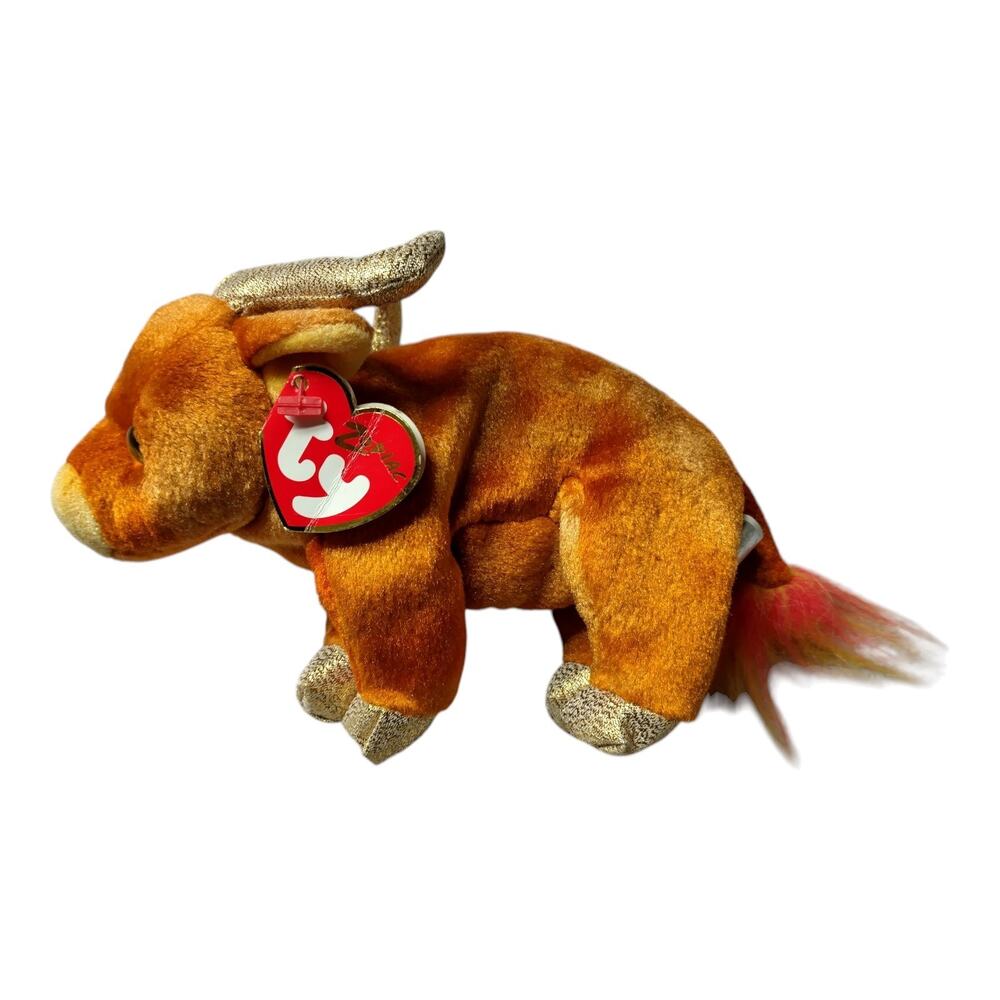 Ty Beanie Baby Zodiac Ox Taurus 2000 Retired Plush w/ Tag Creased Tie Dye,9th G